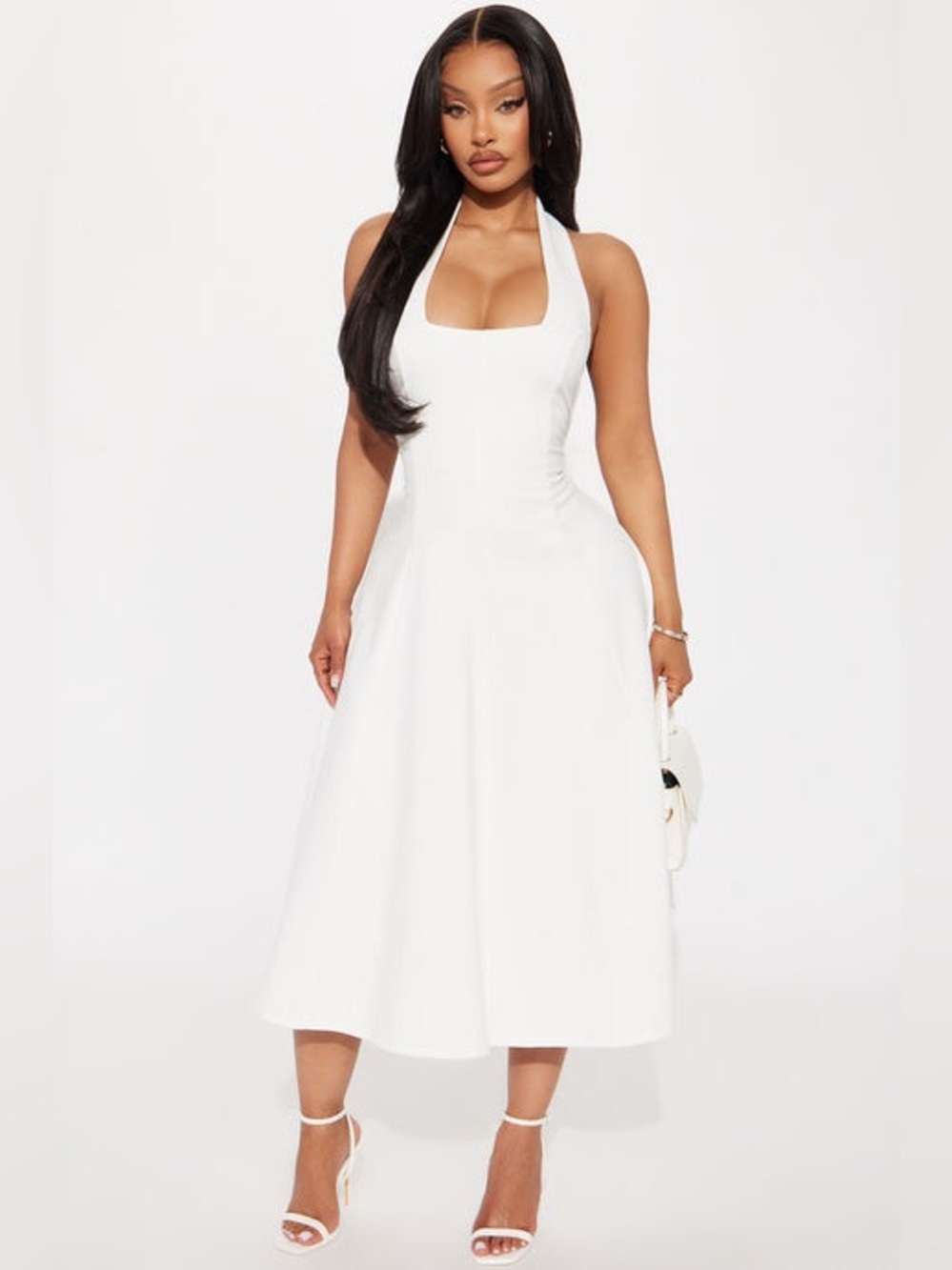 Halter Midi Dress in White